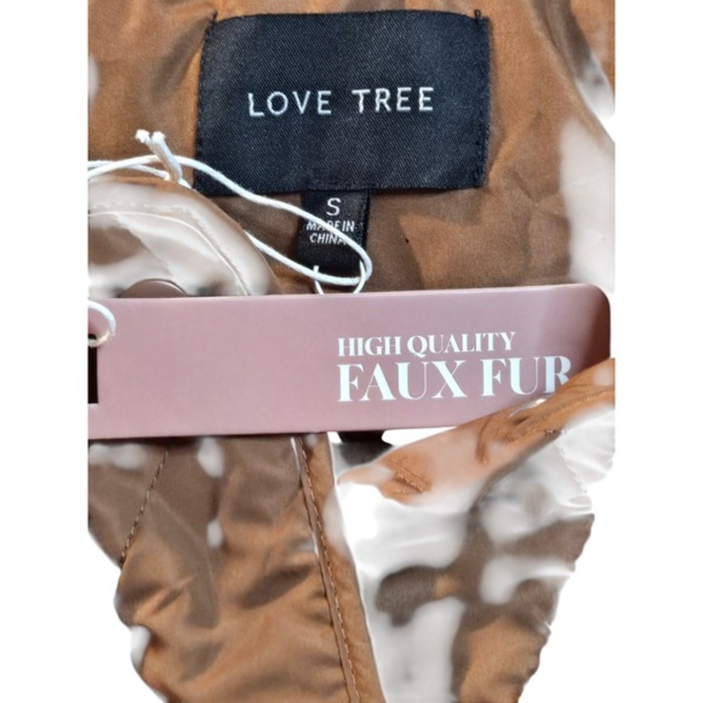 Love Tree Womens Hooded Sherpa Faux Fur Quilted Lined Jacket S NWT Brown/Caramel - Picture 5 of 6